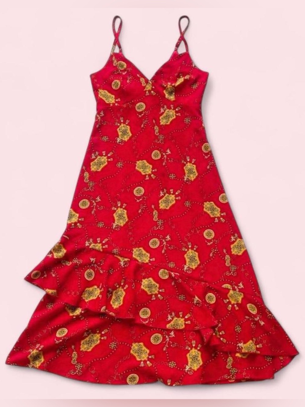 Speechless Red Ruffle hem Spaghetti Strap Flounce Midi Dress NWT Small